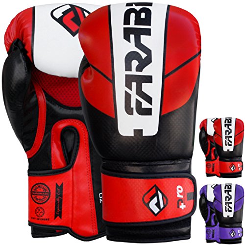 Farabi Boxing Gloves for Training Punching Sparring (Red/Black, 10-oz)