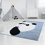 carpet city Kinderteppich Flachflor Bueno Panda-Bär in Blau mit Konturenschnitt für Kinderzimmer; Größe: 120x170 cm