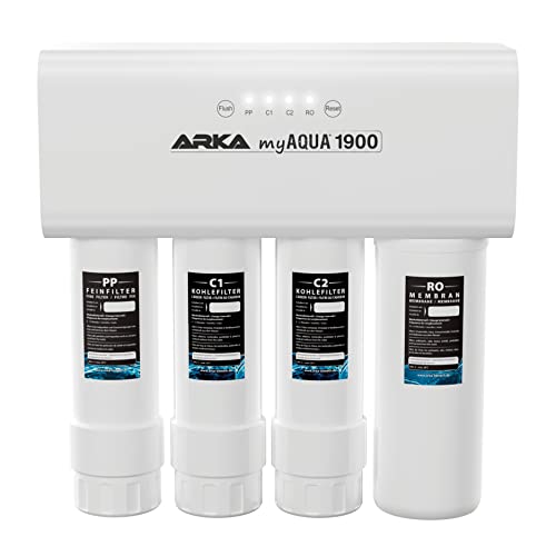 ARKA Aquatics myAqua1900 - Umkehrosmoseanlage für 1900 L/Tag, filtert bis zu 99% der Schadstoffe, Salze & Bakterien aus dem Wasser, Schnellwechsel-System, Wechselanzeige, ideal für jedes Aquarium