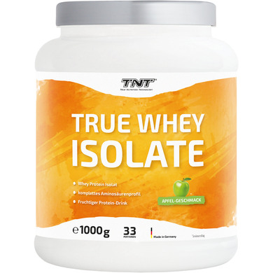 TNT True Whey Protein Isolate Pulver (1kg) • Eiweißpulver für Protein Shake • Tolle Löslichkeit & leckerer Geschmack (Apfel)