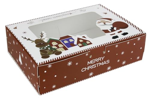 Emartbuy 12 Stück Weihnachtsgeschenkbox, 20 cm x 15 cm x 5 cm, Weiß Rot Weihnachtsmann Box mit transparentem Deckel