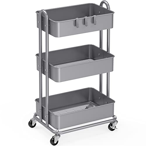 Simple Houseware Hochleistungs-Rollwagen mit 3 Ebenen aus Metall, Silber