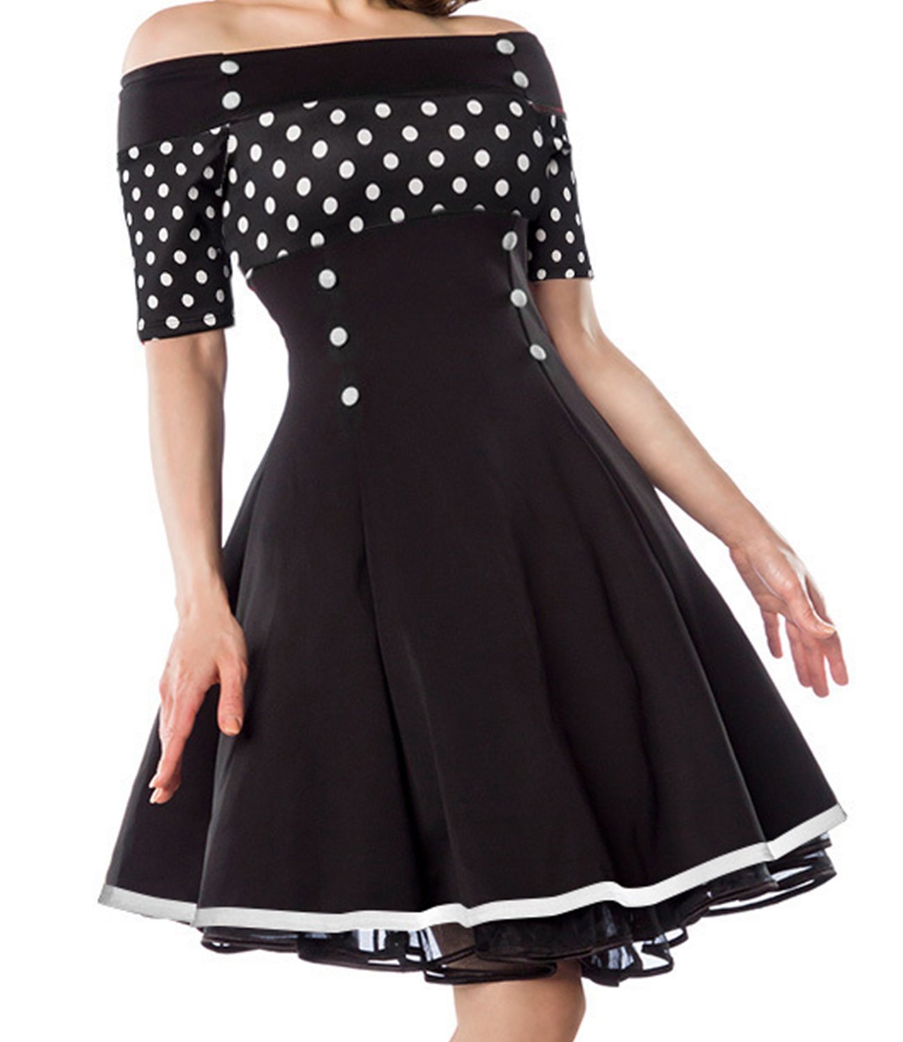 Belsira Vintage-Kleid - schwarz/Weiss/dots, Gr??e:S