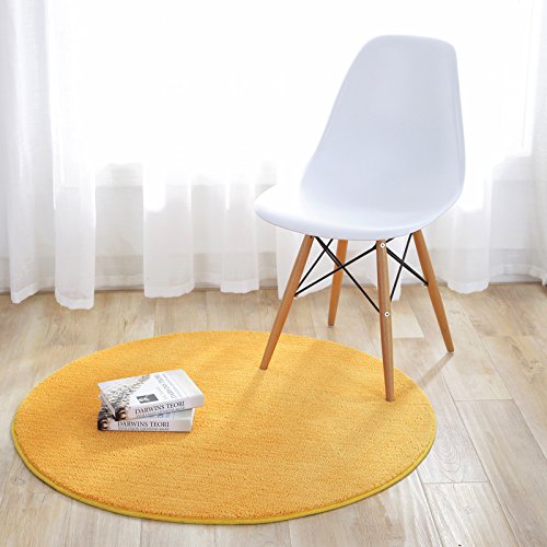 Fouriding Einfarbig Rund Teppich weicher Kurzflor Teppiche fürs Wohnzimmer, Esszimmer, Kinderzimmer, Schlafzimmer und die Küche geeignet Gelb 90cm