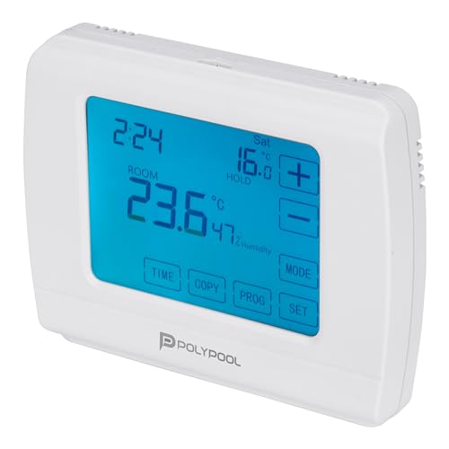 POLY POOL - PP1467 Chrono-Digitalthermostat Touch Sommer/Winter - Raumthermostat für den Innenbereich mit Tages-/Wochenprogrammierung - Thermostat mit 6 Intervallen