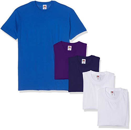 Fruit of the Loom Herren Valueweight 5 Pack T-Shirt, Mehrfarbig (White/White/Navy/Purple/Royal 30/30/32/Pe/51), Medium (5er Pack)