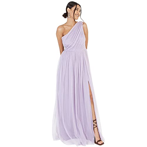 Anaya with Love Damen Womens Ladies Maxi One Cold Shoulder Dress with Slit Split Sleeveless Prom Wedding Guest Bridesmaid Ball Evening Gown Kleid, Dusty Lilac,