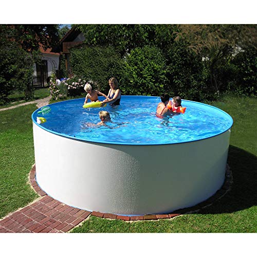 Planet Pool Stahlwandpool Set rund Bologna 200x120 cm, Stahl 0,6 mm weiß, Folie 0,6 mm blau, Einhängebiese