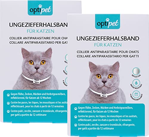 OptiPet 2X Ungezieferhalsband für Katzen, 4 Monate Schutz gegen Flöhe, Zecken,Mücken, Milben, reflektierend, für Katzen ab 12 Wochen