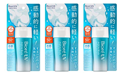 Biore UV Aqua Rich Watery Gel Sunscreen Sonnencreme SPF50+ PA++++ 70g Sonnenschutz Made in Japan, 3er Pack.