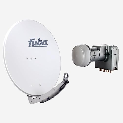 Fuba Sat Anlage 4 Teilnehmer | DAA 780 G Satellitenschüssel 80cm Alu hellgrau (Testergebnis: ausgezeichnet)* + Fuba DEK 417 Quad LNB 4 Teilnehmer (DVB-S2, HDTV, UHD 4K/8K, 3D) mit LTE-Störfilter