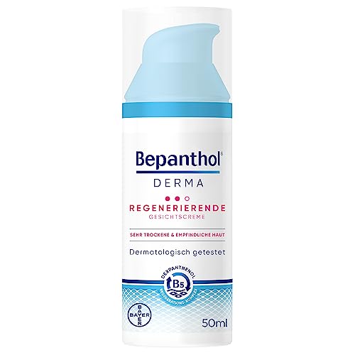 Bepanthol DERMA Regenerierende Gesichtscreme, Gesichtspflege für empfindliche und sehr trockene Haut, dermatologisch getestete Feuchtigkeitscreme mit Dexpanthenol, nicht-komedogene 50 ml Pumpflasche