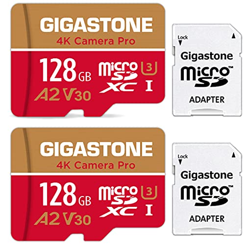 Gigastone 128GB Micro SD Speicherkarte 2er-Pack, 4K Kamera Pro, Kompatibel mit Nintendo Switch, Lesegeschwindigkeit bis zu 100MB/s, 4K UHD Videoaufnahme, Micro SDXC Karte UHS-1, A1, Klasse 10, U3 V30