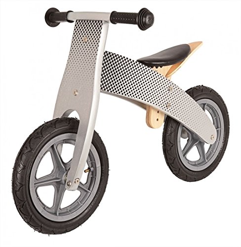 United Kids Laufrad Kidracer aus Echtholz Lauflernrad mit Luftbereifung aus Holz Fahrrad 12 Zoll, Farbe:Silber