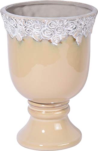 dobar 10450e Blumenvase Pokal - Tischvase verziert für draußen - Keramikvase für Garten - Dekovase Indoor/Outdoor - Tischdekoration für Haus/Garten/Terrasse - 13,5 x 13,5 x 19 cm - zweifarbig