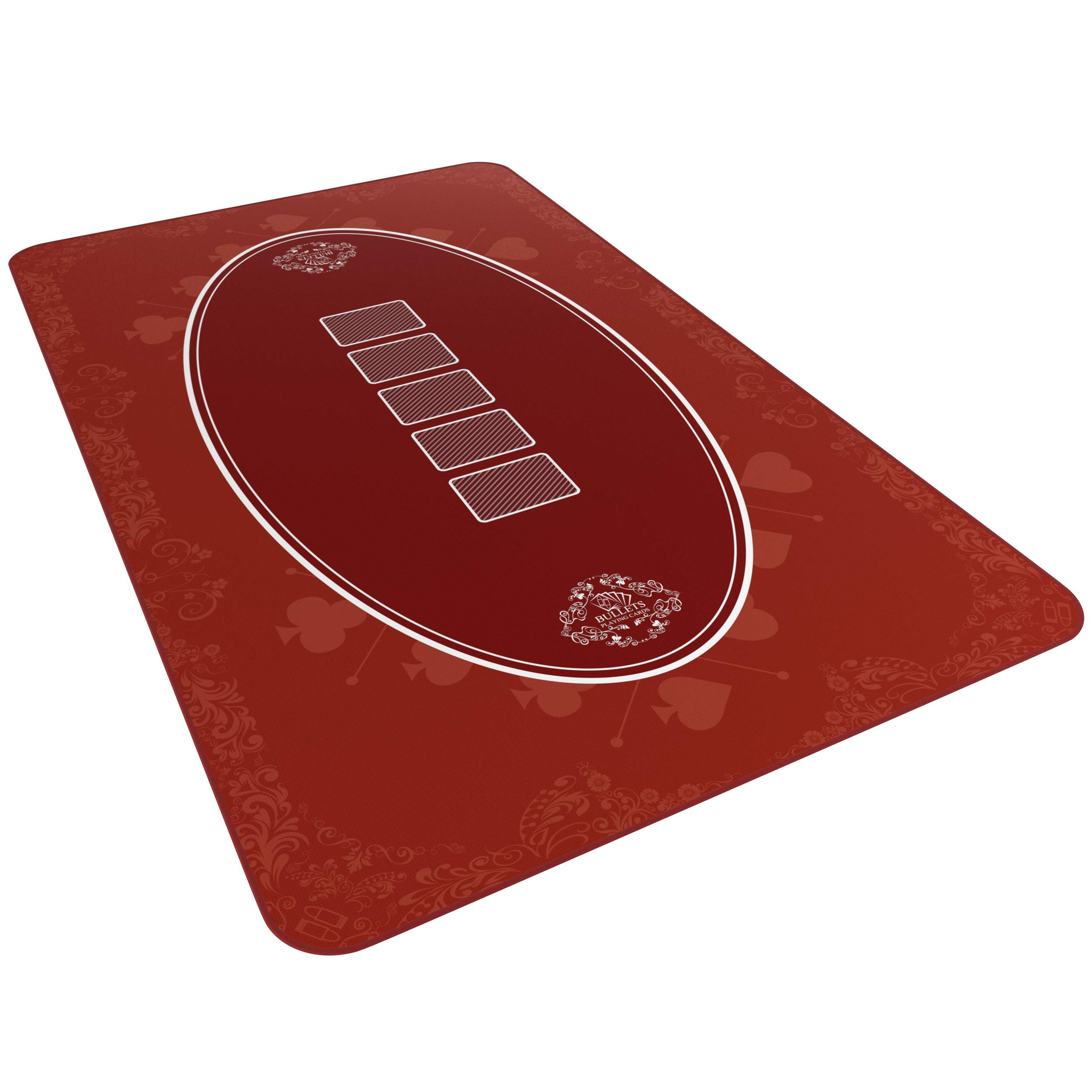 Bullets Playing Cards Designer Pokermatte rot in 100 x 60cm - für den eigenen Pokertisch - Deluxe Pokertuch – Pokerteppich – Pokertischauflage