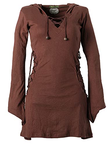 Vishes - Alternative Bekleidung - Elfenkleid mit Zipfelkapuze und Bändern zum Schnüren Dunkelbraun 48 (2XL)