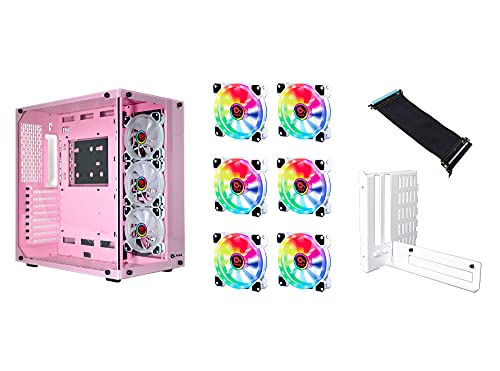 [TALIUS Sparpaket]: Gaming-Chronos ATX + 9 Lüfter Iris Spectrum RGB+ VGA Riser Adapter (erhältlich in DREI Farben) (Pink)