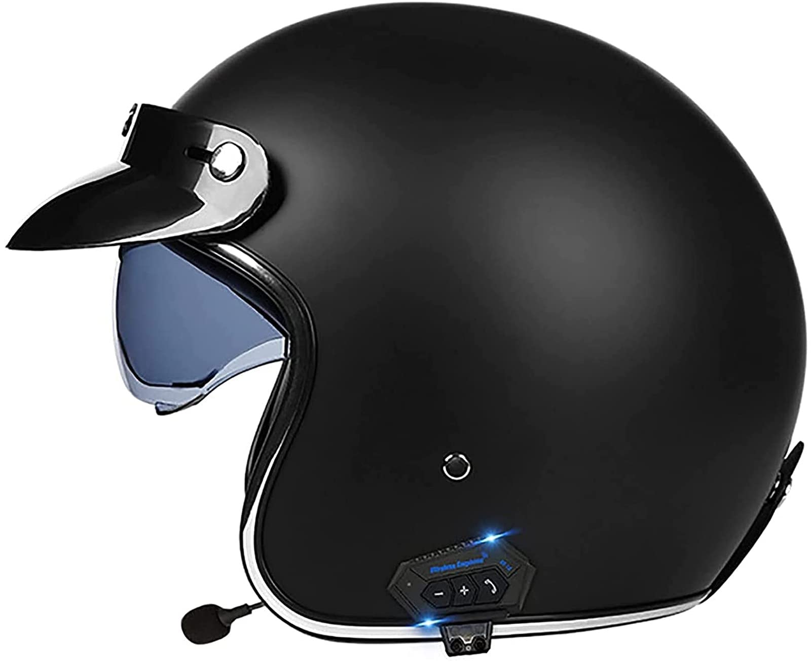 Open Face Motorradhelm Klappbare Sonnenblende ECE-Zugelassener Motorrad-Crash-Jet-Helm Mit Bluetooth-Mikrofon Roller 3/4 Halbhelm E,M(57-58xm)