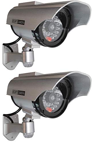 2X Überwachungskameras Solar Dummy Outdoor Kameras Dummy Kamera Attrappe mit Objektiv und Blinkled Videoüberwachung Warensicherung