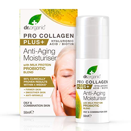 Dr Organic Pro Collagen Plus Probiotic, Hyaluronic Acid, Biotin, Healthy-Aging, Wrinkles, Dry & Sensitive Skin, Natural, Vegetarian, Cruelty-Free, Paraben & SLS-Free, Organic, 50ml