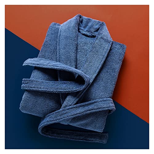 Unisex Pure Cotton Soft Sleece-Fleece-Bademantel in Terry Soft Sleepwear gesäumt (Color : Blue, Size : L)