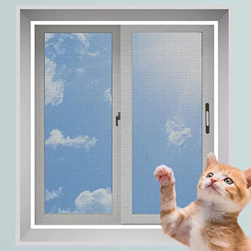Fliegengitter für Katzenfenster, Mesh, Anti-Moskitonetz, Katzenfensterschutz für Katzen, kratzfest, Katzen-Balkonnetze, Haustierschutznetz (100 x 300 cm, weiß + grau)