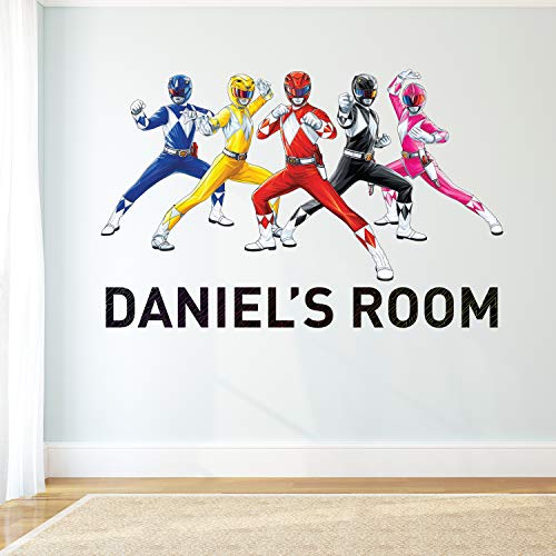 Wandtattoo Power Rangers – Gruppe personalisierbarer Name Wandaufkleber Kinderzimmer Wandbild Vinyl Kunst (120 cm Breite x 80 cm Höhe)