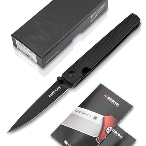 BÖKER MAGNUM® Stereo Tactical Knife - schwarzes Einhand-Messer mit Daumenpin - dünnes & langes Liner Lock Taschenmesser mit Clip - Gentleman-Messer mit G10 Griff - schwarzes EDC Klappmesser flach