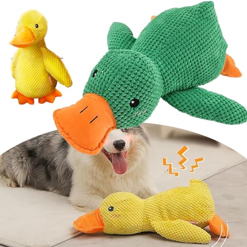 Plebolo The Mellow Dog - Calming Pillow,Zentric Quack-Quack Duck Dog Toy,Duck Dog Toy,The Mellow Duck,Durable Squeaky Dog Toys for Indoor Puppy (Green)