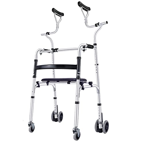 Leichter, einfach zusammenklappbarer Rollator mit Sitz- und Achselstütze und Rädern, höhenverstellbare Gehhilfe für große Menschen mit Bein- oder Fußverletzungen (Größe : 4 Räder)