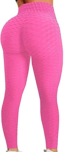AEEZO Booty-Leggings für Damen, strukturierte Scrunch-Po-Lifting-Yogahose, zum Abnehmen, Workout, hohe Taille, Anti-Cellulite-Strumpfhose, Farbe: Pink, M