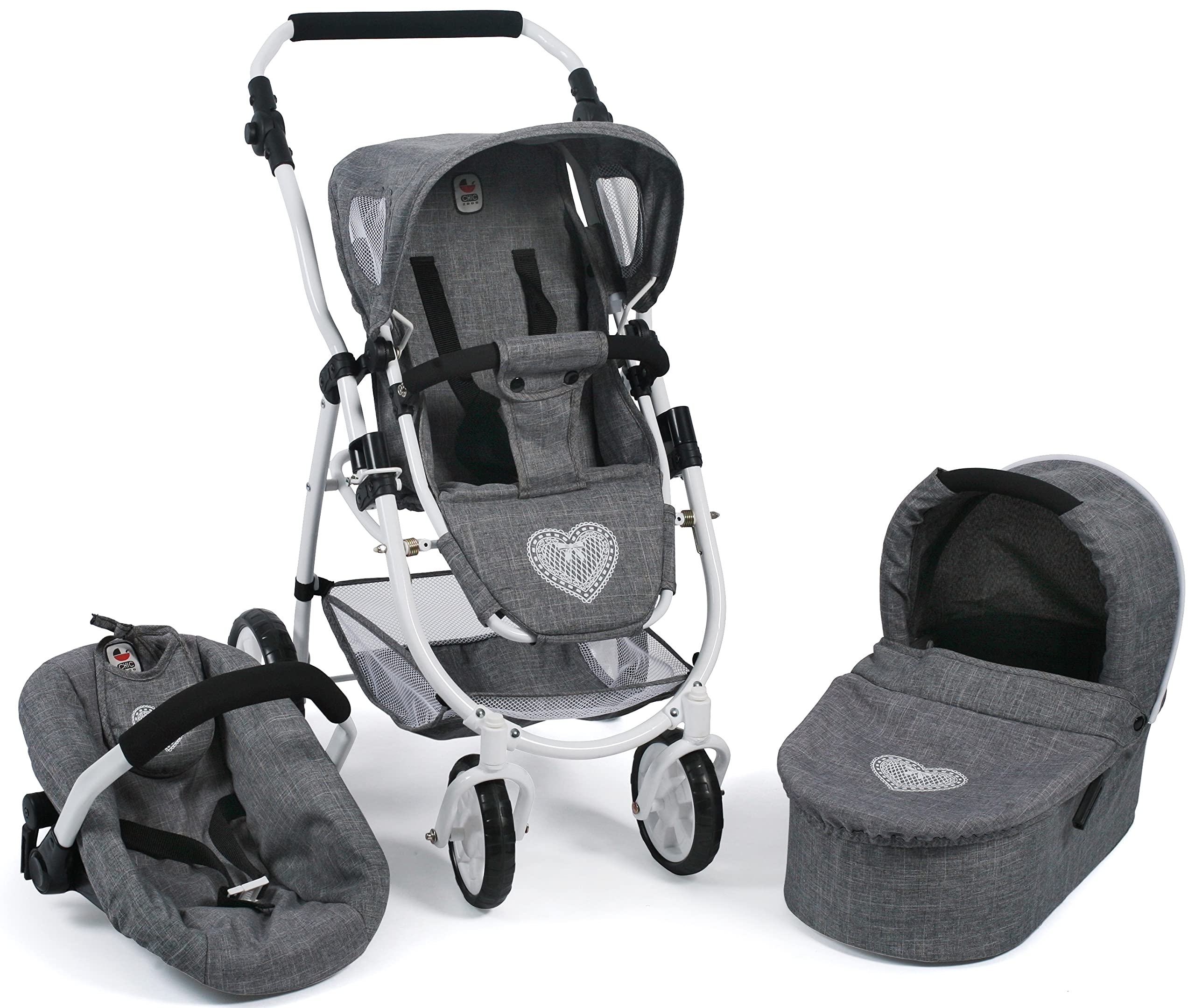Bayer Chic 2000 637-76 Kombi-Puppenwagen Emotion 3-in-1 All In, Jeans grau