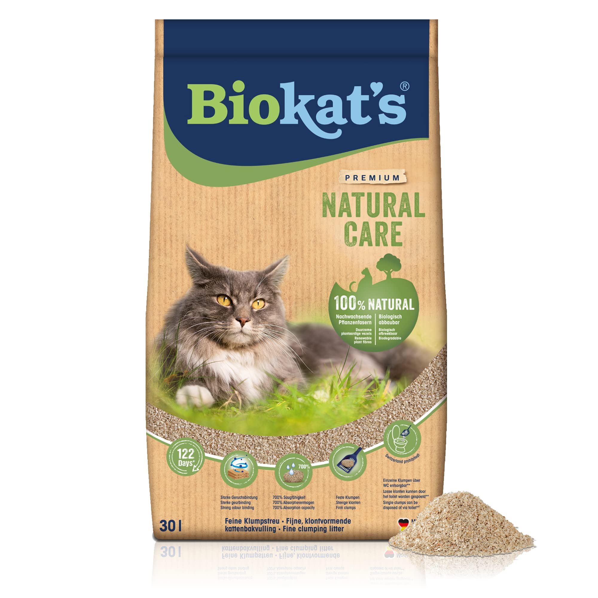 Biokat's Natural Care - Feine klumpende Katzenstreu aus nachwachsenden und kompostierfähigen Pflanzenfasern - 1 Sack (1 x 30 L)