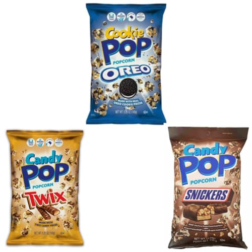3 x Candy Pop Popcorn - Canadian Chocolate Popcorn 149g + Heartforcards® Versandschutz (ALLE 3 SORTEN (OREO, SNICKERS, TWIX))
