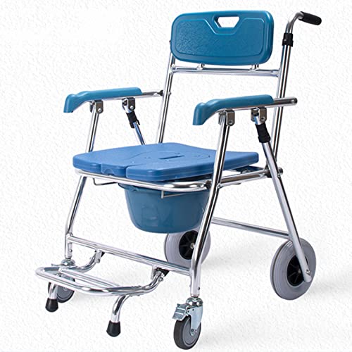 Reise-Duschstuhl aus 100% Aluminium, klappbar, kein Werkzeug erforderlich, Verwendung als Kommode oder Rollstuhl, klappbare Fußstützen, perfekt für ältere und behinderte Menschen
