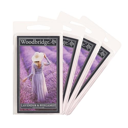 Woodbridge Duftwachs für Duftlampe | 4er Set Lavender & Bergamot | Duftwachs Lavendel | 8 Wax Melts für Duftlampe | Raumduft für Aromatherapie | 10h Duftdauer je Melt (68g)