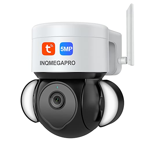 Überwachungskamera 5MP Wlan Kamera Überwachung Aussen,INQMEGAPRO Flutlichtkamera mit Farbnachtsicht,Automatische Verfolgung,2-Wege-Audio,Menschenerkennung Alarm,IP66 Wasserdicht,SD Slot/Cloud,TUYA APP