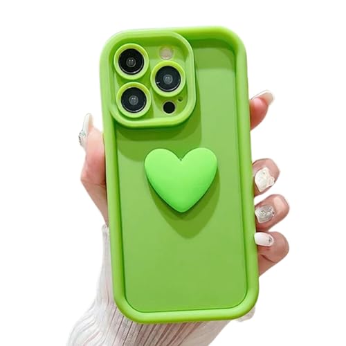 KOGORA handyhülle iPhone Niedliche 3D Love Heart Liquid Hülle Für Phone 13 12 11 Pro Max Xs X Xr Schockdes Schutzweichabdeckung-für Phone 14pro Max-leuchtendes Grün