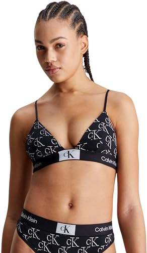 Calvin Klein Damen Bikinitop Triangel Unlined Triangle Weiche Cups, Schwarz (Litho Ck Print+Black), S