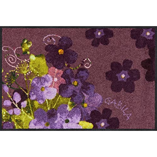 Salonloewe Fußmatte waschbar Blumen violett 75x120 cm Läufer Schmutzfang-Teppich Eingangs-Matte Flurteppich mit Motiv bunt und wohnlich