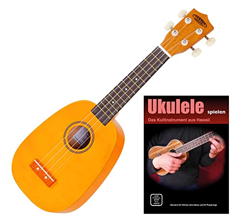 Classic Cantabile US-100P NAT Sopran-Ukulele Pineapple Set (originelle Sopran-Ukulele im Ananas-Design, 13 Bünden & Nylonsaiten, im Set inkl. Ukulelenschule mit Playalongs & Online-Trainingsvideos)