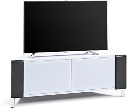 MDA Designs Corvus Eckenschrank mit schwarzen Profilen, weiße BeamThru Glastüren, geeignet für Flachbildfernseher bis 127 cm (50 Zoll)