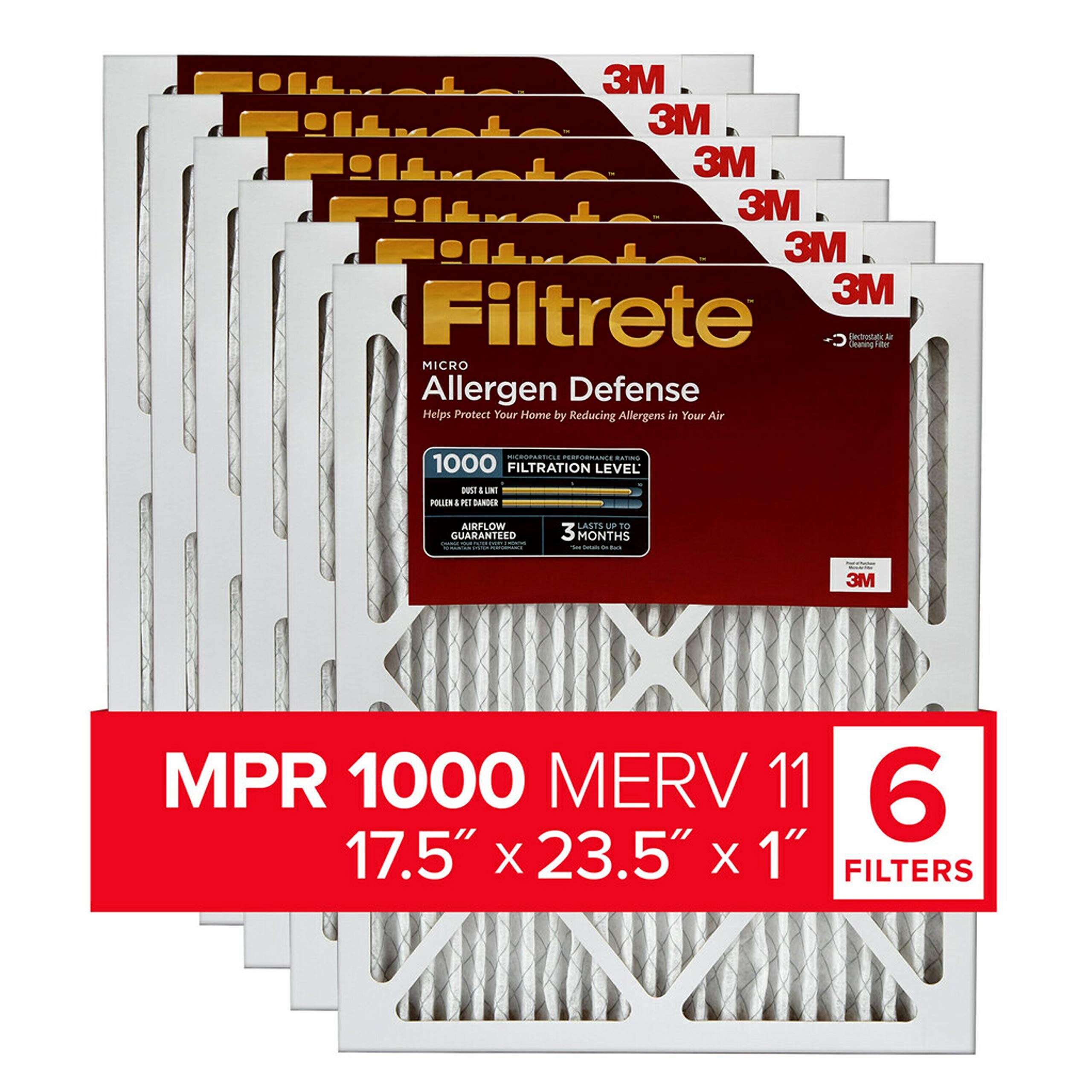 Filtrete 17,5 x 23,5 x 1, AC Ofenluftfilter, MPR 1000, Micro Allergen Defense, 6er-Pack (genaue Maße 17,19 x 23,19 x 0,81)