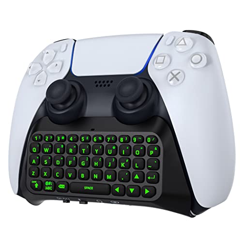 MoKo Kabellose Tastatur Kompatibel mit Playstation 5 Controller, Bluetooth Grün Hinterlicht Mini PS5 Tastatur mit 3,5 Audio Buchse, Playstation 5 Zubehör für PS5 Controller Sprach-Chat Message,Schwarz