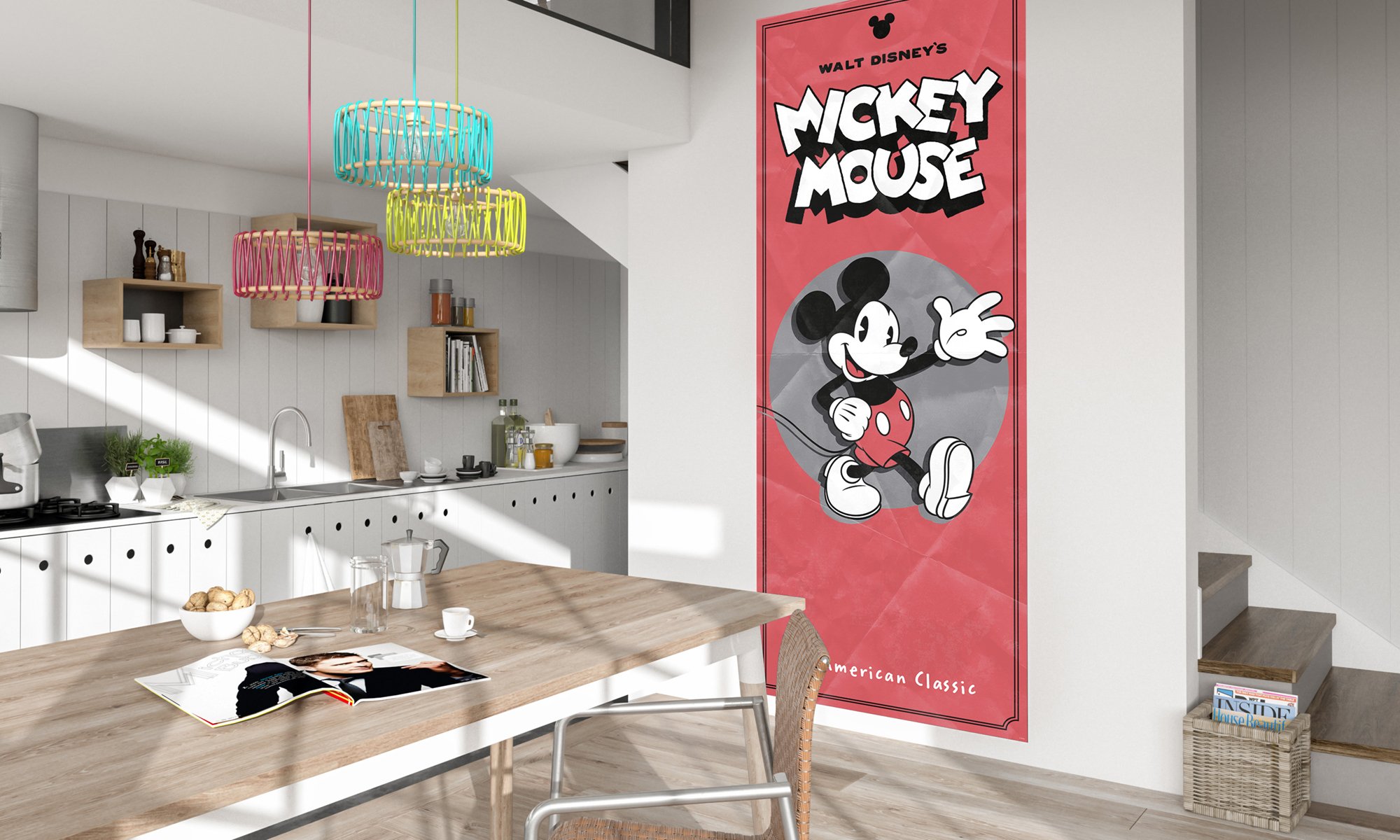 Komar Disney Vlies Fototapete MICKEY CLASSIC | 100 x 250 cm | Tapete, Wand Dekoration, Micky Maus, Retro, Kinderzimmer | 052-DVD1, Rot/Schwarz/Weiß