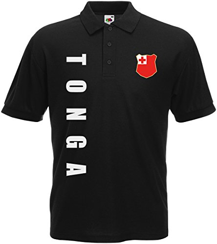 Tonga WM-2022 Polo-Shirt Wunschname Nummer Schwarz XXL