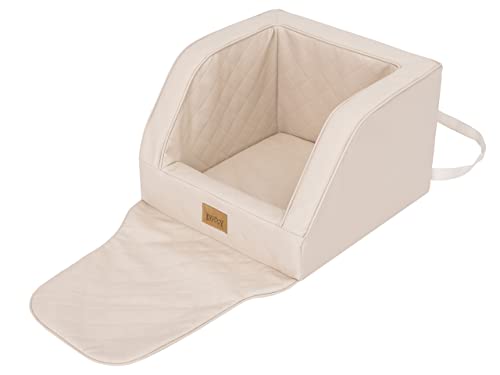 Hundeautositz, Hundebox, Hundebett, Transportboxen, Rückbank, Hundedecke, Hundekörbchen, Katzenbett, für kleine Hunde, Beige Leder, (46x46x31 cm)