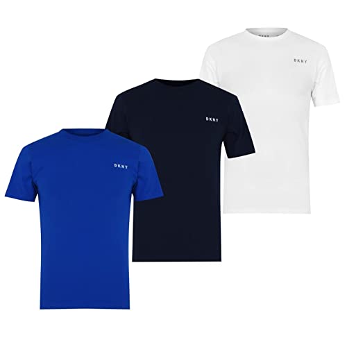 DKNY Men's Pack of 3 100% Cotton T-Shirt, Blue, S Kurz
