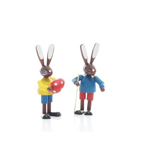 Rudolphs Schatzkiste Osterhasenfigur „Hasenpaar“ - Osterdeko – Ostern und Frühling - Höhe ca. 5,5 cm - Handarbeit Erzgebirge - NEU